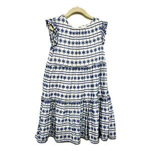 Crewcuts Embroidered Eyelet Tiered Dress in BLUE/WHITE - Size 7 Girls
